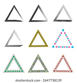 Decorative triangle set. Bold patterns and colors. Multistyle border frames. Modern geometric accents.