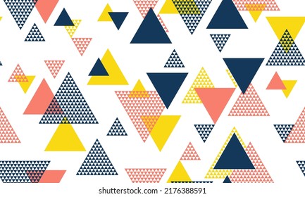 Decorative triangle shapes seamless pattern graohic design. Textile print. Colorful triangles motion. Triangular shapes scandinavian seamless pattern.