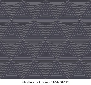 Decorative Triangles Grid Linear Seamless Pattern Vector Abstract Background. Geometric Authentic Sophisticated Trendy Repetitive Gray Wallpaper. Vintage Classical Ornament Thin Lines Art Illustration