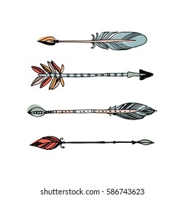 Decorative tribal arrows collection. Hand drawn vector design set.