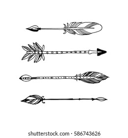 Decorative tribal arrows collection. Hand drawn vector design set.