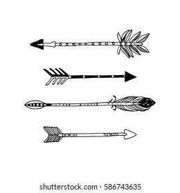 Decorative tribal arrows collection. Hand drawn vector design set.