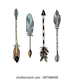 Decorative tribal arrows collection. Hand drawn vector design set.