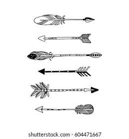 Decorative tribal arrows collection. Hand drawn vector design set.