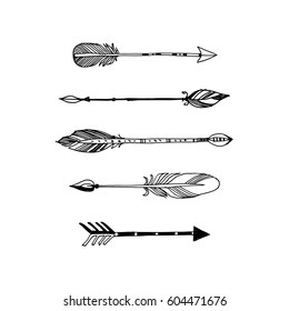 Decorative tribal arrows collection. Hand drawn vector design set.
