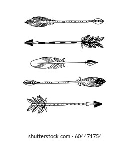 Decorative tribal arrows collection. Hand drawn vector design set.