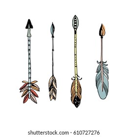 Decorative tribal arrows collection. Hand drawn vector design set.