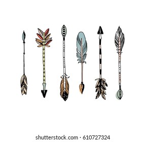 Decorative tribal arrows collection. Hand drawn vector design set.