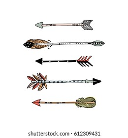 Decorative tribal arrows collection. Hand drawn vector design set.