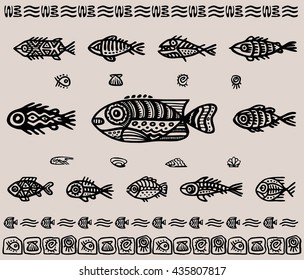 Decorative Tribal Fish. Vector Elements