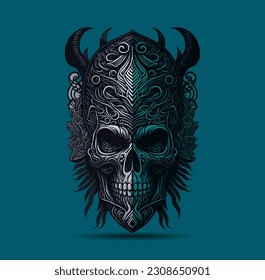 Decorative tribal skull design for tattoo, logo, sign, emblem, t-shirt, embroidery, crafting, sublimation.