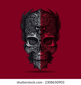 Decorative tribal skull design for tattoo, logo, sign, emblem, t-shirt, embroidery, crafting, sublimation.