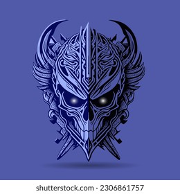 Decorative tribal skull with leaves. Tribal design for tattoo, logo, sign, emblem, t-shirt, embroidery, crafting, sublimation.