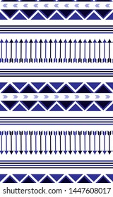 Decorative tribal style seamless pattern in white with blue shades for textile/fabric/home decor