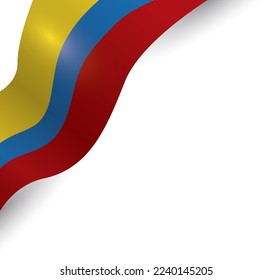 Decorative tricolor Colombian flag over the top-left corner. Design isolated over white background.
