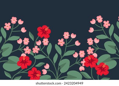 Decorative tropical background with hibiscus and begonia