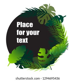 Decorative tropical jungle background. Background with copy space for text plants, leaves. Flat design style vector graphic illustration