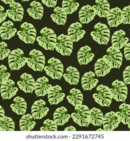 Decorative tropical leaf seamless pattern. Stylized exotic leaves background. Modern jungle plants endless wallpaper. Rainforest floral hawaiian backdrop. Vector illustration