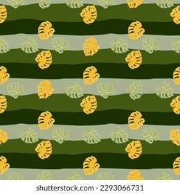 Decorative tropical leaf seamless pattern. Stylized exotic leaves background. Modern jungle plants endless wallpaper. Rainforest floral hawaiian backdrop. Vector illustration