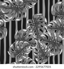 Patrón de hojas tropicales decorativas sin fisuras. Fondo estilizado de hojas exóticas. Plantas interminables de plantas selváticas modernas. El entorno de la selva tropical de hawaianos florales. Ilustración del vector
