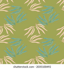 Dekorative tropische Blätter halbloses Muster. Abstraktes tropisches Sommerblatt. Exotische hawaiianische Tapete. Design für Stoff, Stoffdruck, Umhüllung, Abdeckung. Vektorgrafik.