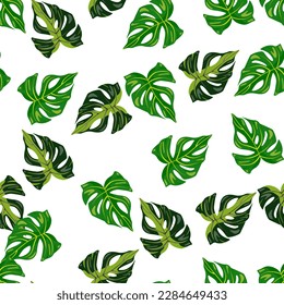 Decorative tropical palm leaves seamless pattern. Jungle leaf seamless wallpaper. Exotic botanical texture. Floral background. Design for fabric, textile print, wrapping, cover. Vector illustration