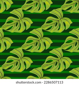 Decorative tropical palm leaves seamless pattern. Jungle leaf seamless wallpaper. Exotic botanical texture. Floral background. Design for fabric, textile print, wrapping, cover. Vector illustration