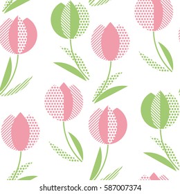 decorative tulip flower seamless pattern. geometric floral vector illustration. modern graphic spring flower design for fabric, wrapping paper, background. 