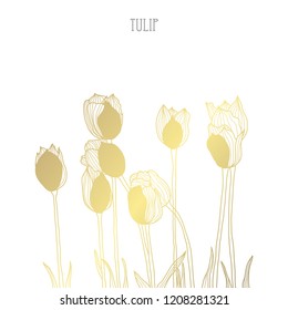 Decorative tulip  flowers, design elements. Can be used for cards, invitations, banners, posters, print design. Golden flowers