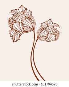 Decorative tulips. Composition with retro hand-drawn flowers. Vector file is EPS8. All elements are grouped.