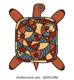 Decorative turtle in dark colors on a white background. Vector illustration