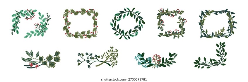 Galho decorativo e borda de ramificação e conjunto de vetor de elemento