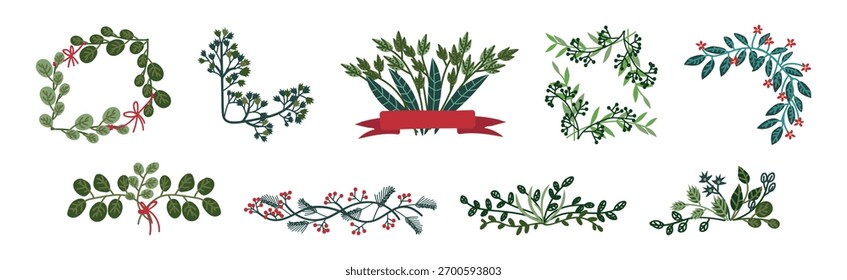 Galho decorativo e borda de ramificação e conjunto de vetor de elemento