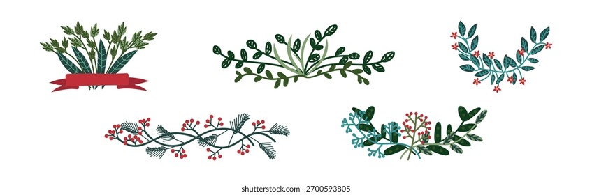 Galho decorativo e borda de ramificação e conjunto de vetor de elemento