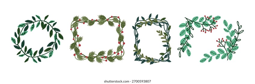 Galho decorativo e borda de ramificação e conjunto de vetor de elemento