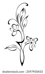 galho decorativo com flores e folhas estilizadas; design gráfico