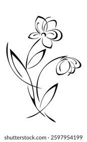 decorative twig with stylized flowers and leaves; graphic design