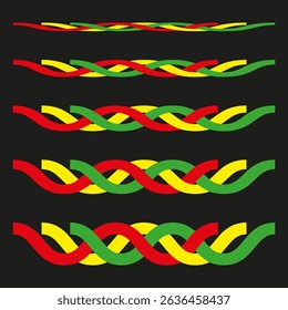 Decorative twisted rope borders. Colorful braided frame elements. Vector ornamental strips. Horizontal border collection.