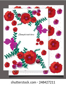 decorative two folk background with sprigs of red flowers and text