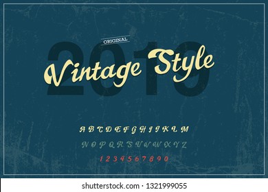 Decorative typeface named "Vintage Style" with extruded lines effect and vintage label template - Vector
