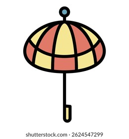 Dekoratives Regenschirm-Symbol. Umriss dekorativer Regenschirm, Vektorsymbol, Farbe, flach, einzeln