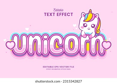 decorative unicorn with mascot editable text effect vector design