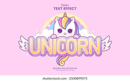 decorative unicorn with mascot editable text effect vector design