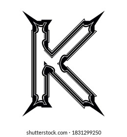 Decorative uppercase letter with spines.Art font isolated on white background.
