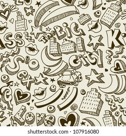 Decorative urban background Romantic seamless pattern