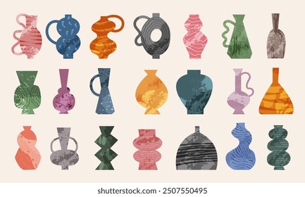 Decorative vase. Ceramic pottery collection in flat style design recent vector handmade vase or clay potters