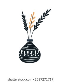 Decorative vase filled with wheat, natural and organic interior elemen