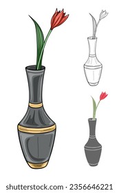 Decorative vase with flower vector illustration isolated on white background