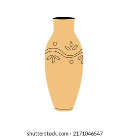 Decorative vase for home flowers with a striped pattern. Plant pot. Element of a room interior. Ancient style and design. Flat vector illustration isolated on white background
