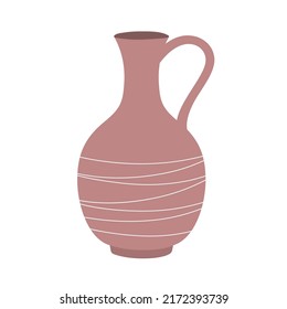 Jarrón decorativo para casa con estribillo. Hija marrón de confección de tierra. Elemento de la decoración de una habitación. Estilo y diseño antiguos. Ilustración vectorial plana aislada en fondo blanco